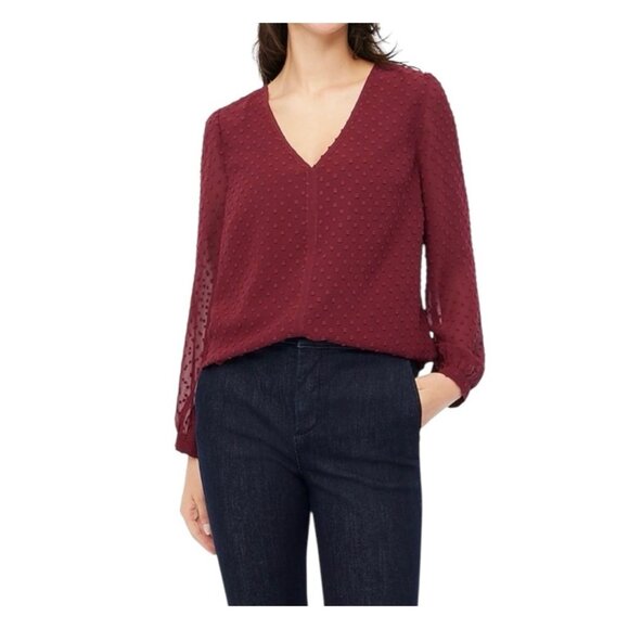 J.Crew V Neck Clip-Dot Blouse Size S In Vintage Burgundy Womens - Picture 1 of 8